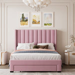ZUN Full Size Storage Bed Velvet Upholstered Platform Bed with a Big Drawer - Pink WF296850AAH