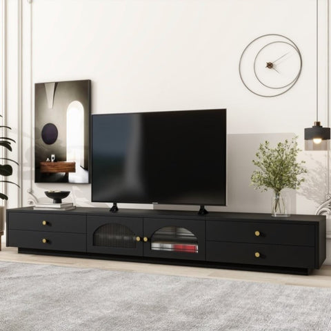ZUN ON-TREND Luxurious TV Stand with Fluted Glass Doors, Elegant and Functional Media Console for TVs Up WF311903AAB