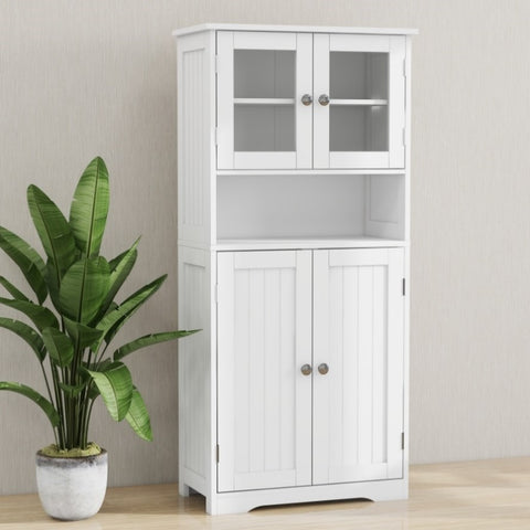 ZUN Tall Bathroom Storage Cabinet with Glass Doors & Adjustable Shelves, Freestanding Floor Cabinet with W1120123529