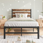 ZUN Twin Size Platform Bed Frame with Rustic Vintage Wood Headboard, Strong Metal Slats Support Mattress W84084261