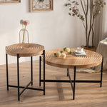 ZUN Modern Thread Design Round Coffee Table , MDF Table Top with Cross Legs Metal Base W757136708