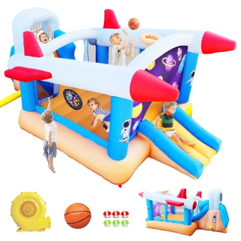 ZUN 6 in 1 outdoor indoor inflatable bouncer for kids target ball basketball slide with blower W1677115480