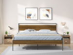 ZUN Ceres Metal Bed, Black with Cinnamon Wood Headboard&Footboard, King B083124177