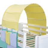 ZUN Twin Size Loft Bed with Tent and Tower and Three Pockets- Green WF312892AAF