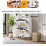 ZUN U-Can Rattan Shoe Cabinet with 2 Flip Drawers, Modern Shoe Storage Cabinet for Heels, Boots, WF301646AAK