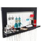 ZUN Jewelry Manager - Wall Mounted Jewelry Stand , Shelf And 16 Hooks - Perfect Earrings, Necklaces And 11534192
