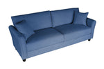 ZUN Blue Linen, Three-person Indoor Sofa, Two Throw Pillows, Solid Wood Frame, Plastic Feet 06584591