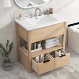 ZUN 30" Bathroom Vanity with Sink Top, Bathroom Cabinet with Open Storage Shelf and Two Drawers, One WF311619AAD