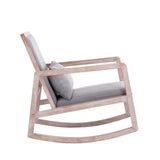 ZUN Solid wood linen fabric antique white wash painting rocking chair with removable lumbar pillow W72835729