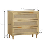ZUN 31.50"3-Drawers Rattan Storage Cabinet Rattan Drawer,for Bedroom,Living Room,Dining W757104009