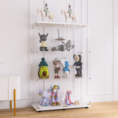 ZUN Two-door Glass Display Cabinet 3 Shelves with Door, Floor Standing Curio Bookshelf for Living Room 43021305