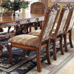 ZUN Antique Oak Dining Room Formal Traditional Set of 2pc Side Chairs Brown Damask Print Fabric Solid B011P143093