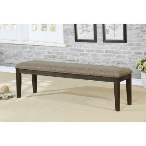 ZUN Transitional 1pc BENCH Only Espresso Warm Gray Nail heads Solid wood Fabric Upholstered Padded Seat B011104799