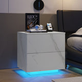 ZUN Nightstands LED Side Tables Bedroom Modern End Tables with 2 Drawers for Living Room Bedroom White W2178133311