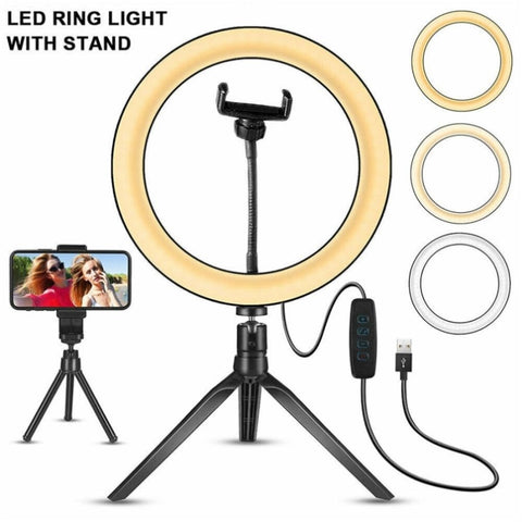 ZUN 4in1 Dimmable USB LED Ring Light Mirror Tripod Stand Phone Holder Fr Live Makeup 41078774