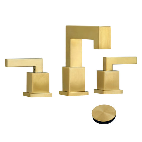 ZUN Brushed Gold 3-Hole Low-Arch 8 Inch Widespread Bathroom Faucet, Vanity Sink Faucet with Metal Pop Up 44100931