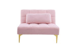 ZUN Convertible single sofa bed futon with gold metal legs teddy fabric W1097123595