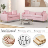 ZUN 57.8" Velvet Upholstered Loveseat Sofa,Loveseat Couch with 2 Pillows Modern Sofa with Golden Metal WF297918AAH