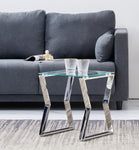 ZUN Stainless Steel End Table Silver Glass Table for Living Room W158980674