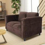 ZUN Dark Brown Suede Loveseat Sofa for Living Room, Modern Décor Love Seat Mini Small Couches for Small B124142407