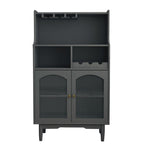 ZUN Living Room Grey color wine cabinet with removable rack and wine glass rack, one cabinet with glass W28238028