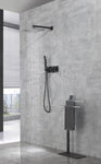 ZUN Brass Matte Black Shower Faucet Set Shower System 10 Inch Rainfall Shower Head with Handheld Sprayer W928115129