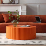 ZUN Stylish Round MDF Coffee Table with Handcraft Relief Design φ35.43inch, Bright Orange W87676998