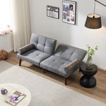 ZUN Convertible Sofa Bed Futon with Solid Wood Legs Linen Fabric Grey W1097125591