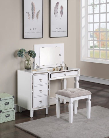 ZUN Traditional Formal White Color Vanity Set w Stool Storage Drawers 1pc Bedroom Furniture Set Tufted B011111847