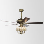 ZUN [Video]52inch Bronze Metal 3 Lights Ceiling Fan with 5 Wood Blades, Two-color fan blade, AC Motor, EL297347AAA