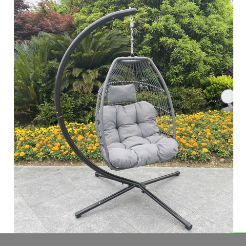ZUN Outdoor Patio Wicker Folding Hanging Chair,Rattan Swing Hammock Egg Chair With C Type Bracket, With 32571175