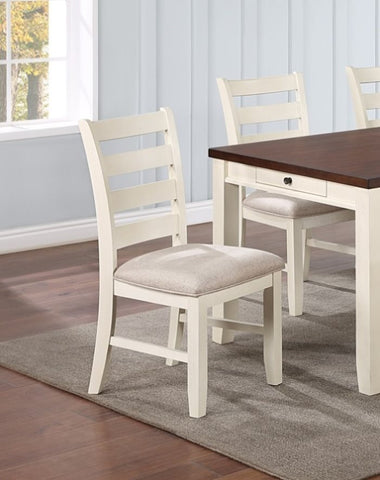 ZUN White Classic 2pcs Dining Chairs Set Rubberwood Beige Fabric Cushion Seats Ladder Backs Dining Room B011120834