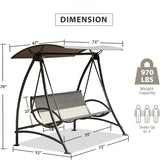 ZUN 3-Seat Patio Chair, Outdoor Porch with Adjustable Canopy and Durable Steel Frame, Patio W1859110127