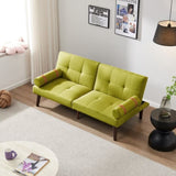 ZUN Convertible Sofa Bed Futon with Solid Wood Legs Linen Fabric Musterd Green W1097125594