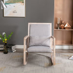 ZUN Solid wood linen fabric antique white wash painting rocking chair with removable lumbar pillow W72835729