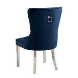 ZUN Set of 2 Wingback Dining Chairs with Button Tufted Back in Blue and Chrome B016P156857