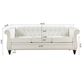 ZUN 84.65" Rolled Arm Chesterfield 3 Seater Sofa W68061097