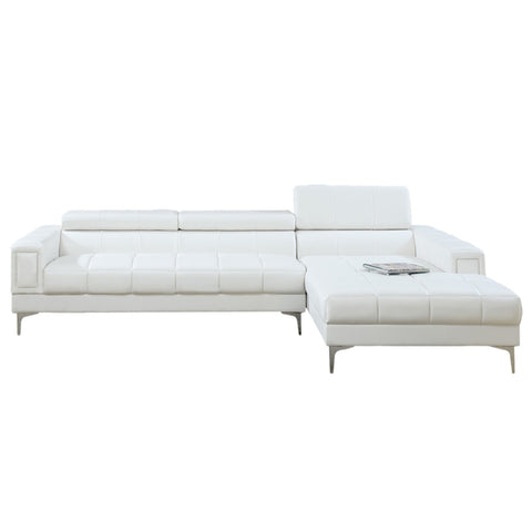 ZUN Bonded Leather Sectional Sofa with Adjustable Headrest in White B01682395