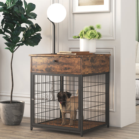 ZUN Furniture Dog Crates for small dogs Wooden Dog Kennel Dog Crate End Table, Nightstand（Rustic 16474834