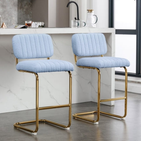 ZUN Mid-Century Modern Counter Height Bar Stools for Kitchen Set of 2, Armless Bar Chairs with Gold W1170104357