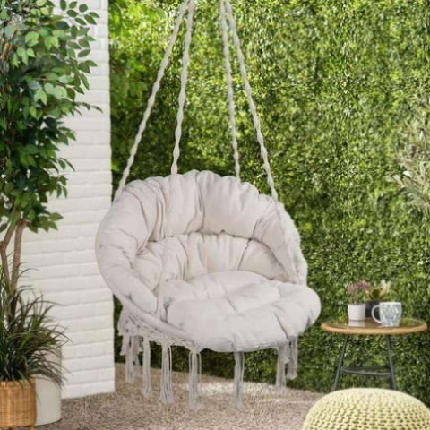 ZUN Hammock Chair Macrame Swing Max 330 Lbs Hanging Cotton Rope Hammock Swing Chair for Indoor and W419P147384