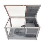 ZUN 2-story Wooden Rabbit Cage, Bunny Hutch with Ladder, Openable Roof and Removable Tray, Gray W2181P153011