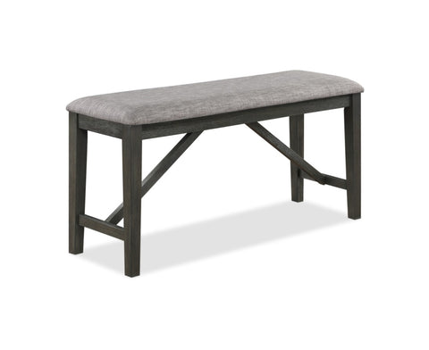 ZUN Transitional Farmhouse 1pc Dark Finish Counter Height Bench Light Gray Upholstered Seat Dining Room B011138341