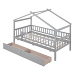ZUN Twin Size Wooden House Bed with Two Drawers, Gray WF302181AAE