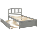 ZUN Twin size Platform Bed Wood Bed Frame with Trundle, Gray WF194302AAE