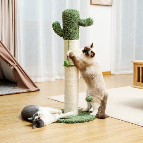 ZUN Cactus Cat Tree Cat Scratcher with Sisal Scratching Post and Interactive Dangling Ball For Indoor 22688819