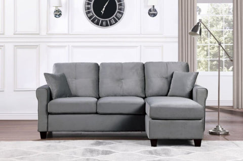 ZUN Reversible Configuration 1pc Sectional Sofa with 2 Pillows Gray Velvet Fabric Upholstered Tufted B01154008