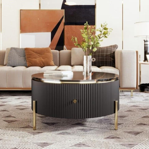 ZUN Modern Round Coffee Table with 2 large Drawers Storage Accent Table WF311606AAB