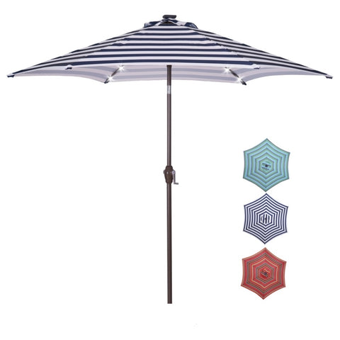 ZUN Outdoor Patio 8.7-Feet Market Table Umbrella with Push Button Tilt and Crank, Blue White Stripes W41933633