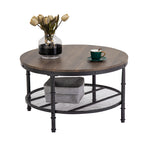 ZUN Bonnlo Industrial Style Double Wood Grain Coffee Table 80 Round MDF Iron Mesh 73442187